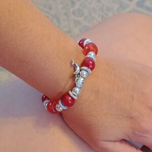 Elegant Red and Silver Beaded Bracelet